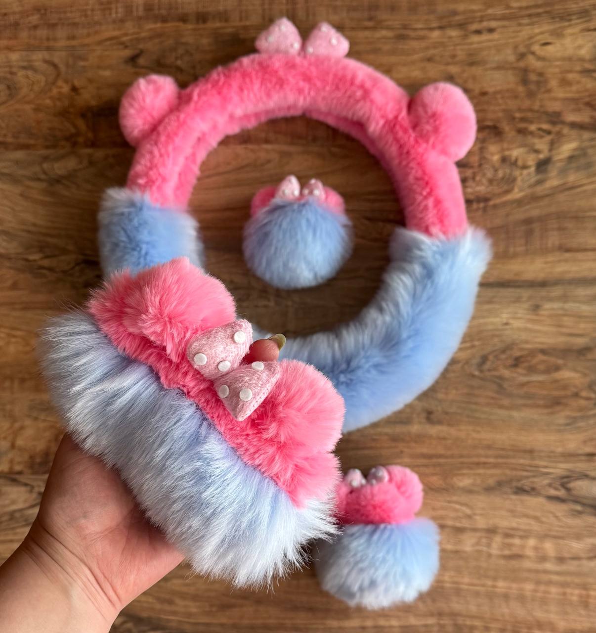 ست 11 تکه گوش دار و پاپیون دار نرمالو آبی تپل و صورتی - Image 3