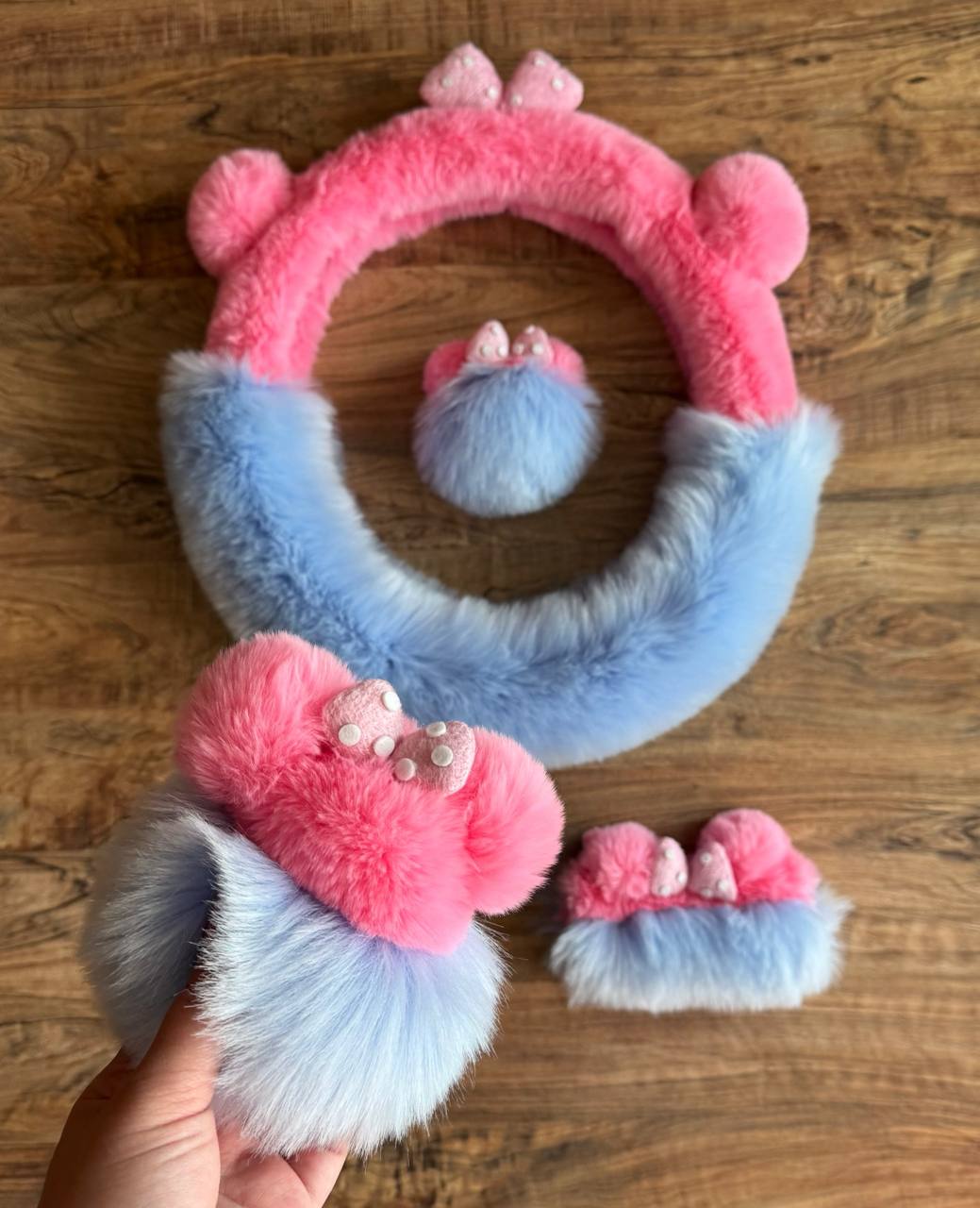 ست 11 تکه گوش دار و پاپیون دار نرمالو آبی تپل و صورتی - Image 11